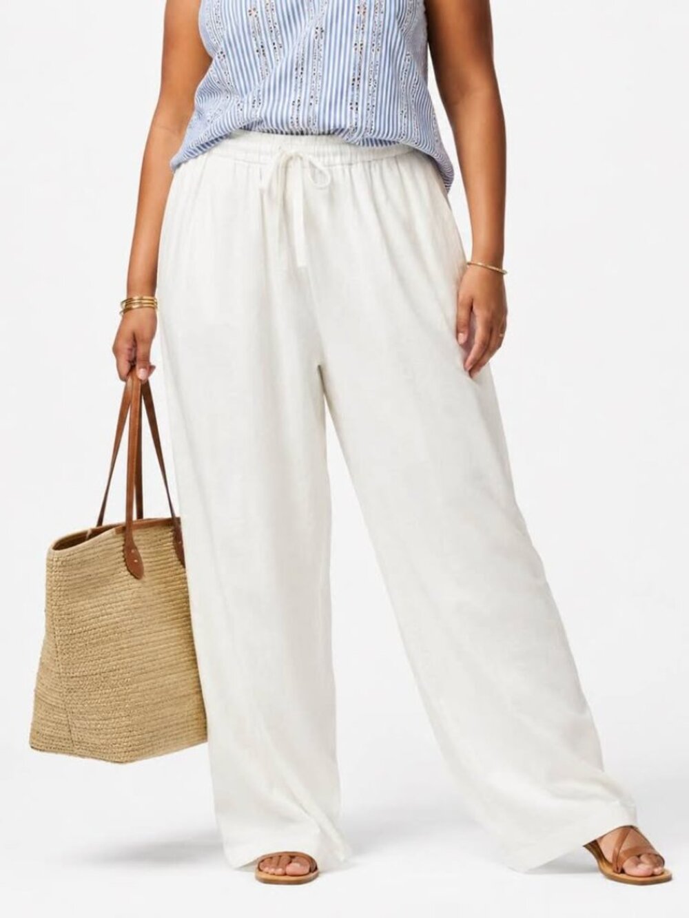 Lane Bryant Softest Linen-Blend White Wide Leg Relaxed Pull On Pants [size 14L]